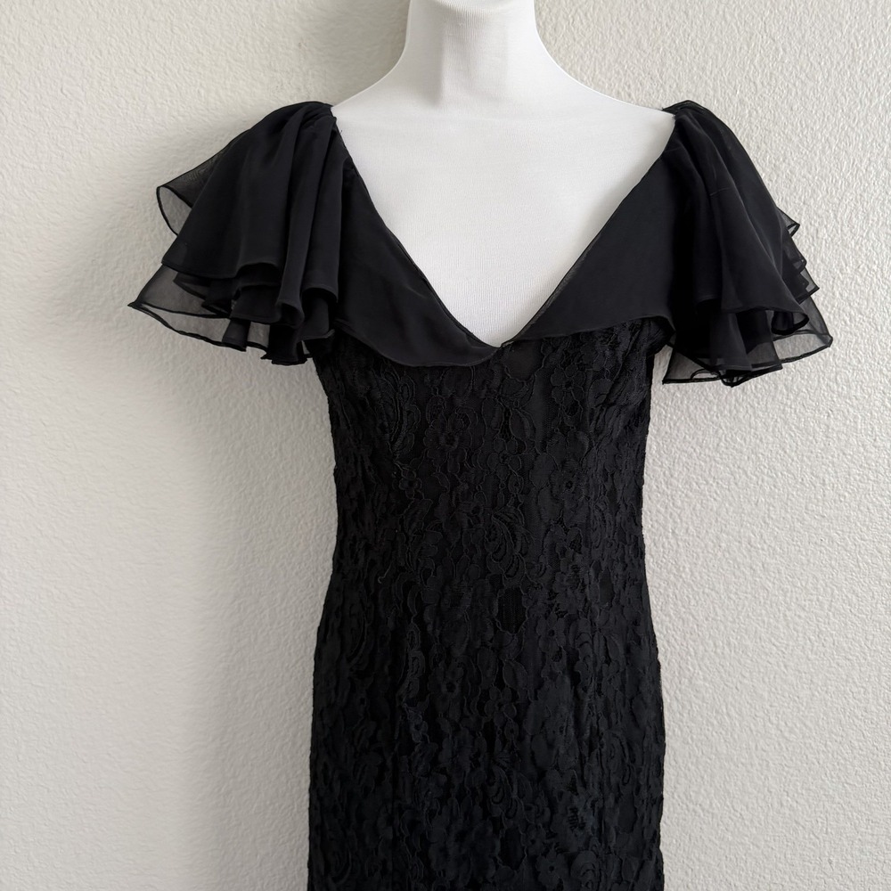 Vintage Casadei Dress 1980s Lace Bodycon Midi Flutter Sleeve Lined READ Cocktail - Picture 7 of 14
